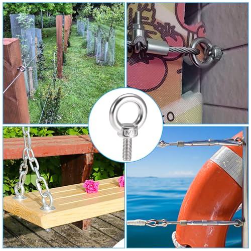 Ringschraube M8, 6 Stücke 304 Edelstahl Ösenschrauben, Augenschraube Ring Runde, Augenbolzen Runde Ringbolzen, Außengewinde-Ringschraube Hardware Ringschrauben für Rolle des Befestigens und Hängens