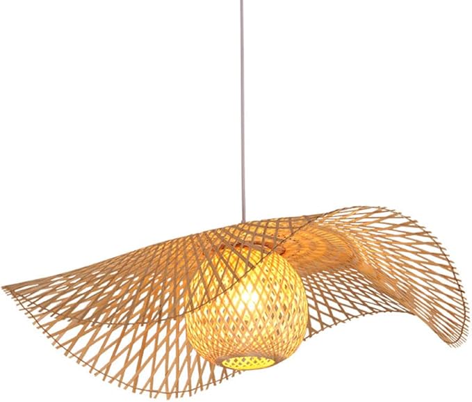 SHUANGZ Geweven Plafond Hanglamp 1-lichts Bamboe Kroonluchters Boerderij Hanglamp Armaturen Plafondlamp Rieten Lampenkap Lantaarn Voor Keuken Woonkamer Eetkamer