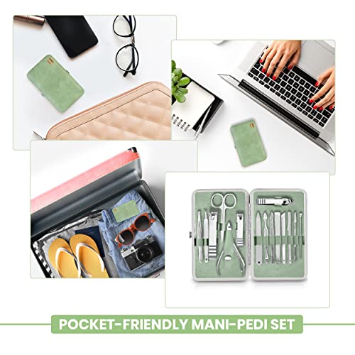 Utopia Care - Professional Manicure Pedicure Set, 15 in 1 Stainless Steel Nail Clippers Kit, Portable Travel Grooming Set, Facial Cuticle and Nail Care Tools for Men and Women (Green) by Utopia Care - Image 4