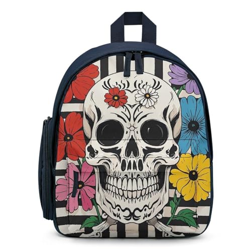 Skeleton And Flower Black And White Backpack for Men Women, Durable Small Bookbag Lightweight Daypack for Travel, Hiking, Blue-style