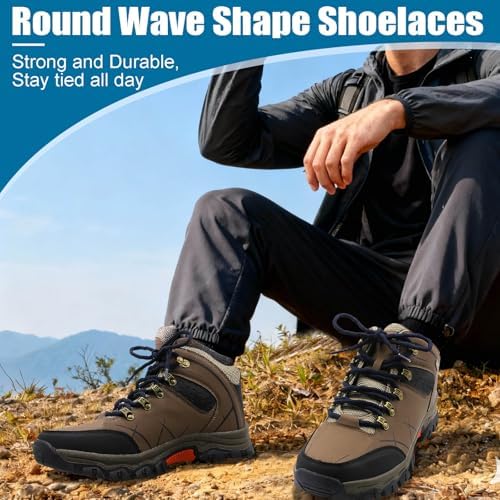DELELE 2 Pair Round Wave Shape Non Slip Heavy Duty and Durable Outdoor Climbing Shoelaces Hiking Shoe Laces Shoestrings, 01 Black, 63 Inch (160cm) - 5