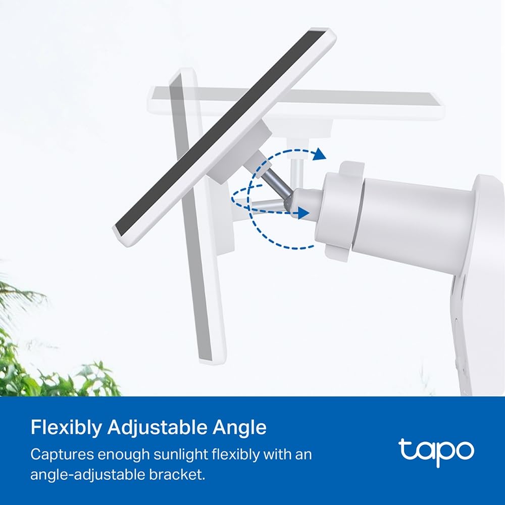Tapo A201 Pannello Solare 2.5W, 5.2V, Adatto a Telecamere a Batteria, Installazione Flessibile, Ricarica ad Alta Efficienza 45 Min per Tutto il Giorno, IP65, Regolabile a 360°, Cavo di Ricarica di 4m