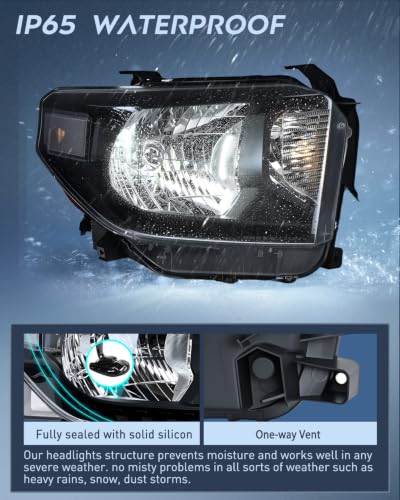 Image of Nilight Headlight Assembly Compatible for 2014-2021 Toyota Tundra | 2014 2015 2016 2017 2018 2019 2020 2021 SR5 /1794 /Limited /Platinum /SR /TRD Pro Headlamps with Black Housing Amber Reflector