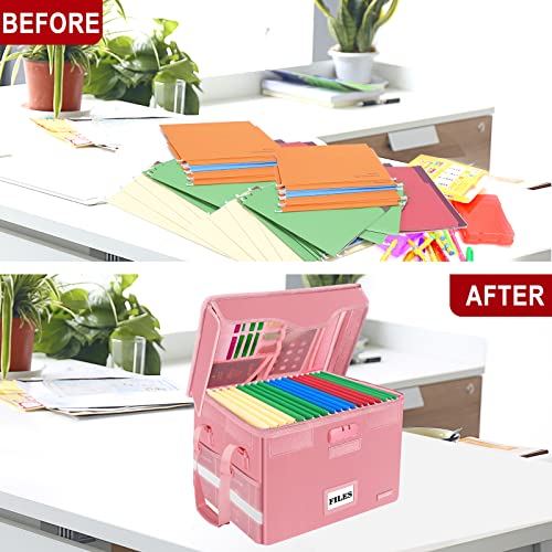 Docsafe File Box Fireproof Document Box With Lock,File Storage Organizer Box With Insert Pockets,Collapsible Portable File Box Home Office File Cabinet With Handle For Hanging Letter/Legal Folder,Pink #TOP6