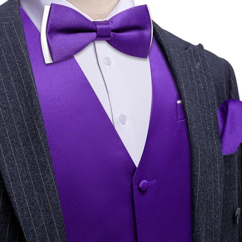 Image of Barry.Wang Mens Suit Vest Bow Tie Set 4PCS Formal V-neck Slim Fit Casual Solid Color Waistcoat Wedding Party Tuxedo