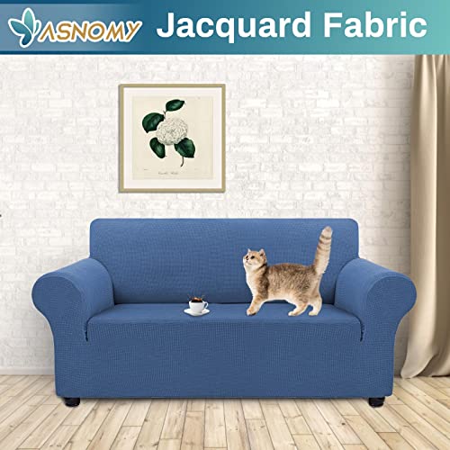Asnomy Sofa Covers For 2 Cushion Couch Stretch Loveseat Covers Slipcovers, Pet Protector Furniture Covers For Dogs Cats Spandex Jacquard Fabric Small Checks （Medium，River Blue） #TOP1