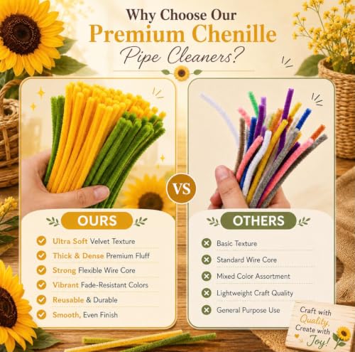 Image of RUHANI 300 Pieces Pipe Cleaner Sunflower Bouquet Kit, Chenille Flower Craft Set