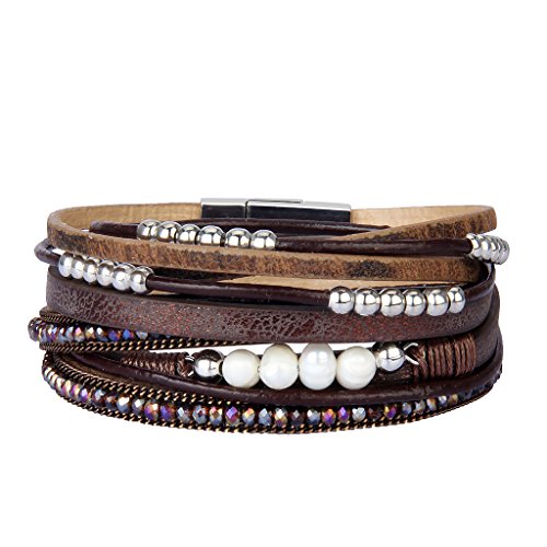 GelConnie Bohemian Bracelets for Women Multilayer Wrap Bracelets Magnetic Cuff Bracelets LPB290-brown