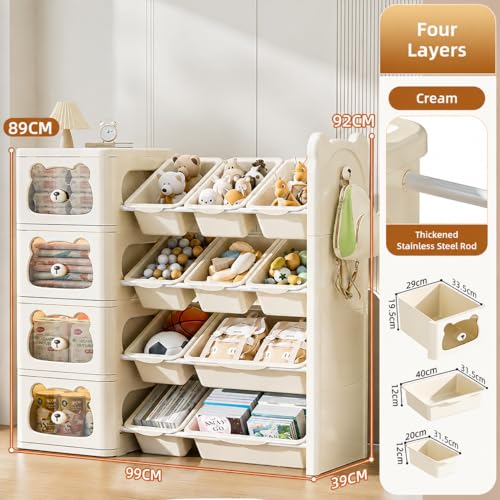 SKY-TOUCH Four-tier Toy Storage Rack, Children's toy Storage Rack And Bookshelf, Multi-functional Shelf With Drawers, Suitable for Toys And Books