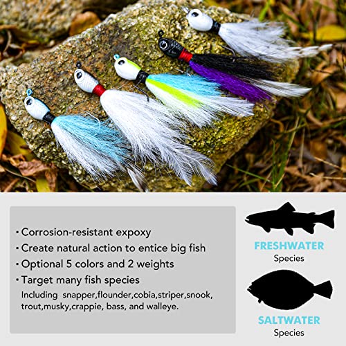 Goture Glow Bucktail Jigs Saltwater Hair Jigs Fluke Jig Head For Walleye, Bass, Crappie, Stripe, Bluefish, Snook, Rockfish, Halibut (1/2Oz, 1Pcs) #TOP1