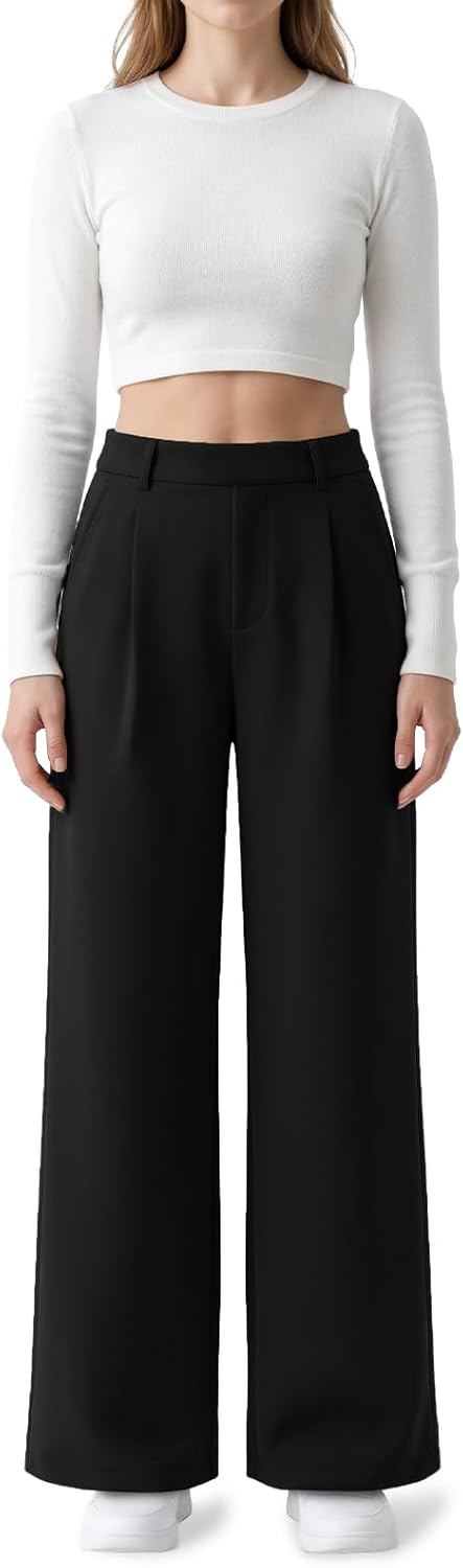 OctMoon Women's High Waisted Straight Leg Dress Pants - Stretchy Wrinkle-Free Business Casual Work Slacks for Office