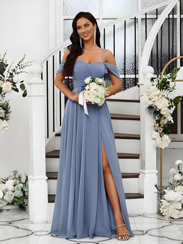 Women's Off The Shoulder Bridemaid Dresses Chiffon Formal Dress A-Line Evening Gown2