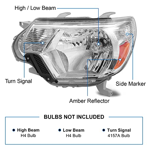 Telpo Anti-Fogging Headlight Assemblies Compatible With 2012-2015 Toyota Tacoma Left And Right Side (Chrome Housing Amber Reflector) #TOP2
