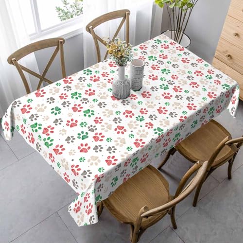 LoLo UoUo Paw Prints Table Cloth 52x70 Doodle Dog Cat Red Green Footprint Rectangular Tablecloth Polyester Washable Table Cover for Dining Kitchen Banquet Picnic Decorative by LoLo UoUo - Used condition - Image 2
