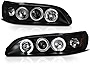 [For 1998-2002 Honda Accord] LED Halo Ring Black Projector Headlight Headlamp Assembly, Driver & Passenger Side