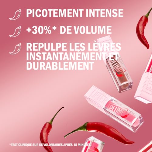 Maybelline New York - Gloss à Lèvres Effet Repulpant Immédiat & Volume XXL - Enrichi en Piment - Lifter Plump - Teinte Hot Honey - 5,4 ml