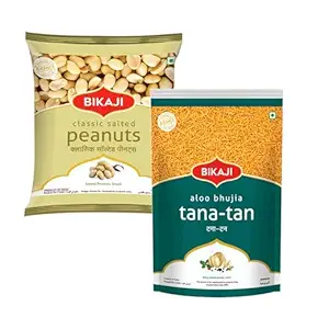 Bikaji Salted Peanuts & Tana-Tan Aloo Bhujia Combo – 400g | Ready to Eat Indian Namkeen | Crunchy Tea-Time Snack, Bar Snack & Party Mix | Authentic Munchies for Sharing & Everyday Snacking
