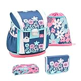 rada koffer blumen Ergonomischer Schulranzen Set für Mädchen mit Brustgurt und gepolstertem Hüftgurt für die 1. - 4. Klasse
