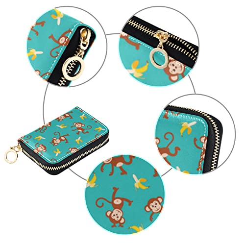OTVEE Cartoon Monkey Banana Credit Card Wallet, Microfiber Leather Zipper RFID Card Case Holder for Men Women3