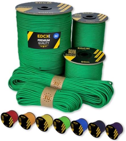 EdcX Paracord 4mm, 35+ Solid Colors (10m, 15m, 30m, 50m, 100m, 300m) | Ideal for Crafting, DIY, Camping, Survival, Outdoor | 100% Nylon Rope 4mm | Tactical Cord 550 Type III (Red, 50 m)