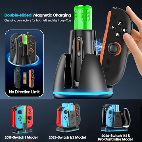 Image of Switch Joycon Charger for SW 2 Model, Fast SW Charger Station with 9 RGB Lighting Modes & Dual-Direction Magnetic, Switch 2 Controller Charging Dock Accessories
