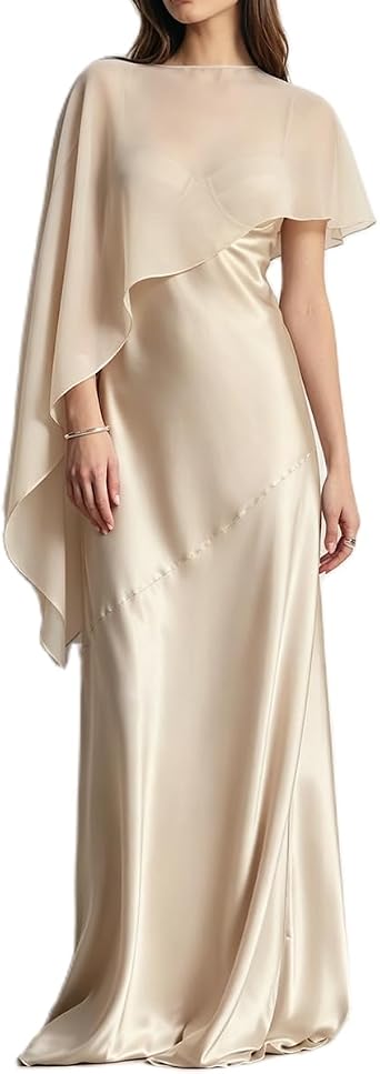 Amiblvowa Sheer Chiffon Asymmetric Cape Women Cascading Hem Bridal Shawl Wrap Flowy Poncho Y2K Evening Party Cover Up Capelet