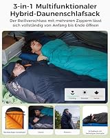 ATEPA 3-in-1 Hybrid Daunenschlafsack, Ultraleicht 3 Jahreszeiten Schlafsack mit 650FP RDS Daune & GRS Recycelten Materialien, mit Isomatten-Befestigung & Kompressionssack, Komfort 7°C/Limit 2°C – Ansicht 3