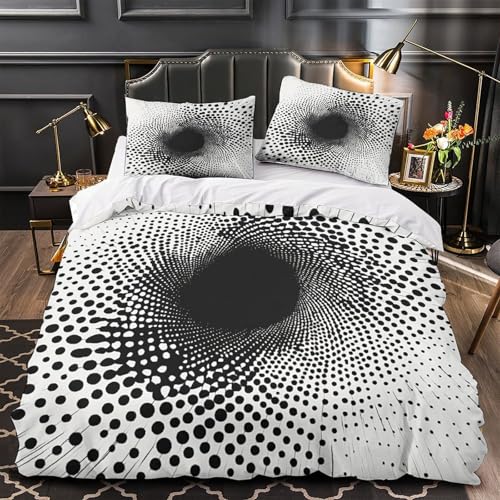 Drap de couette microfibre 260x220cm motif abstrait 3D noir et blanc - 2