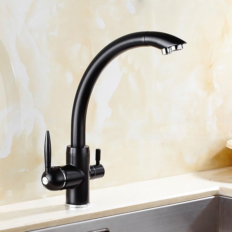 Robinet de cuisine noir pivotant 360 avec mitigeur extractible 3 en 1 et filtre