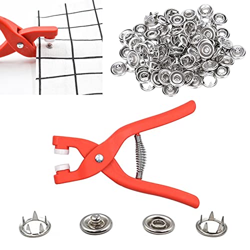 100 Sets (400pcs) Snaps Button Plier Kit 9.5mm Silver Metal Prong Button with Fastener Pliers Press Tool for Sewing and Crafting DIY.