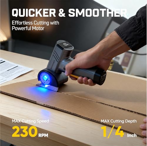 2026 Upgrade 4.2V Cordless Cutting Tool, Cardboard Cutter with LED Display, Brushless Motor, Tungsten Steel 2 Blades, Electric Chop Saw for Fabric, Cardboard, Leather, Carpet-Orange Flush Cut Trim Saw — view 4
