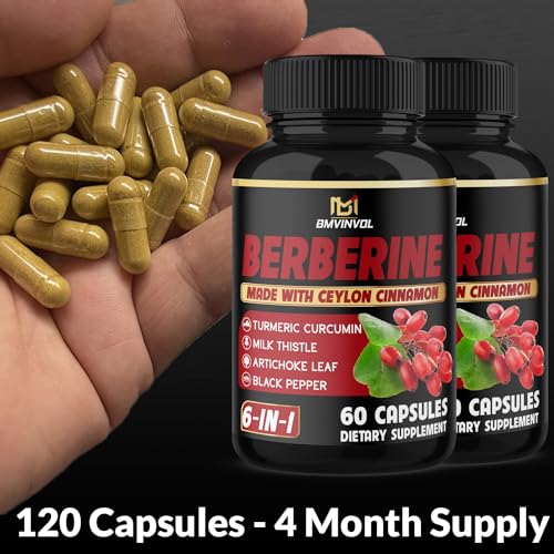 (2 Packs) Berberine Supplement Plus Ceylon Cinnamon, Turmeric - 120 Capsules - Supports Immune Function - Berberine HCl Supplement Pills - 4 Months Supply - Thumbnail 6