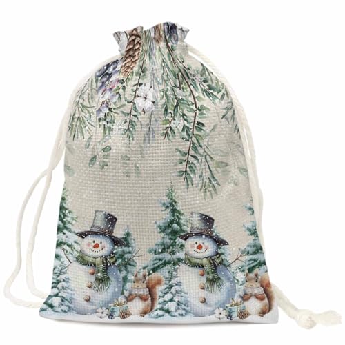 Ficuaiuo 10 Pcs Snowman Christmas Gift Bags with Drawstrings, 5x7in,