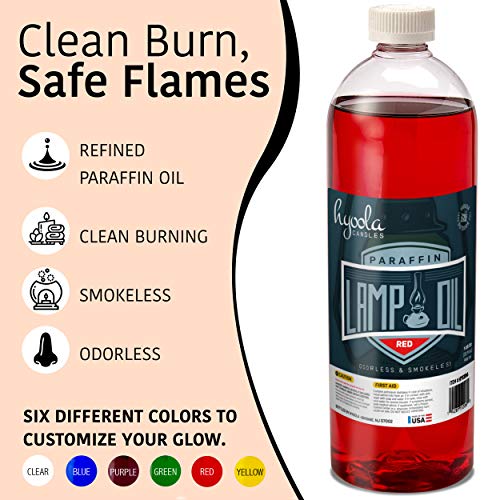 Liquid Paraffin Lamp Oil - Red Smokeless, Odorless, Ultra Clean Burning Fuel For Indoor And Outdoor Use - Highest Purity Available - 32Oz - By Hyoola Candles #TOP1