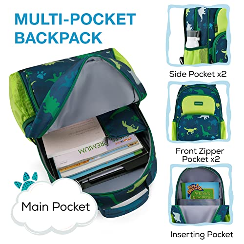 Mommore Kids Backpack Set, Dinosaur Backpack For Kids Lightweight Elementary Bookbag For Students School Backpack For Children With Chest Strap Water Resistant,3Pcs Green #TOP2