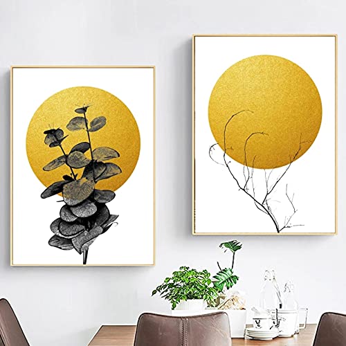 Affiche pour salon moderne Hanpmy avec toile peinture abstraite paysage soleil 50x70cm