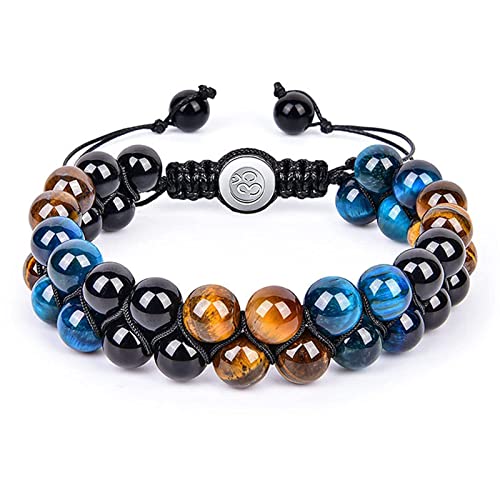 Bracelet Triple Protection pour Homme Femme 10/8mm HéMatite Noire et Bleue Oeil de Tigre Bracelet de Perles en Pierre Naturelle Pour Chance Et Confiance ProspéRité Cover