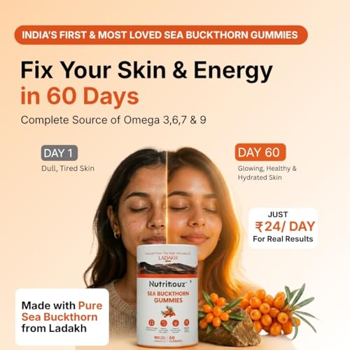 Image of Seabuckthorn Gummies for Immunity & Glowing Skin | Rich in Vitamin C, Omega 3,6,7,9 & Antioxidants | Boosts Immunity, Brightens Skin | Pack of 60 Gummies