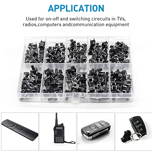 Qteatak 200 Pcs 10 Value 4 Pins 6 X 6Mm Micro Momentary Tact Tactile Push Button Switch Assortment Kit #TOP5