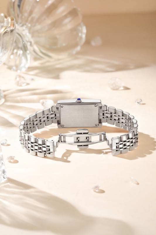Image of Giordano Analog Quartz Watch for Women with Rectangular Dial, Crystal Studded Bezel, Roman Indices and Sparkling Dial, Leather & Stainless Steel Strap - GZ-60119