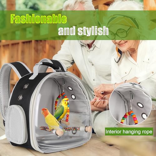 Image of Portable Parrot Travel Cage Carrier with Small Swing Toy&Cage Colorful Toys Set Small Bird Parakeet Bag with Standing Perch Bird Carry Transport Bag (Black, Backpack /Swing)