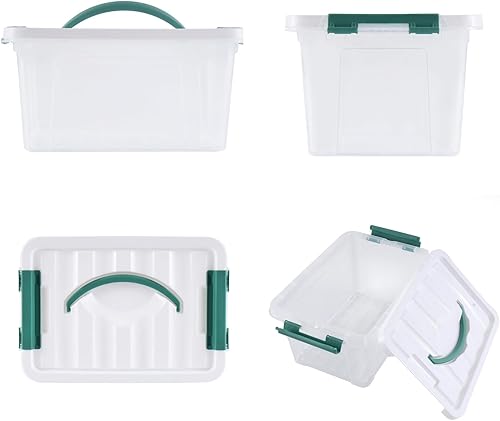 Miniatura 3 de Contenedores de almacenamiento apilables de plástico de 6 cuartos de galón, caja de pestillo transparente con asa y tapa, paquete de 6 (mango verde)