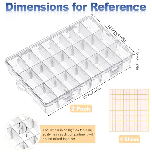 Tikplus 24 Fächer Sortierbox für Kleinteile, 2er-Set Aufbewahrungsbox Klein, Einstellbar Plastik Sortimentsbox Kleinteile Organizer, Transparente Sortierboxen für Schmuck Perlen, Ohrring, Schrauben