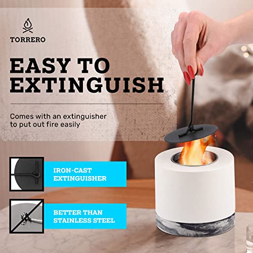 Torrero Tabletop Fire Pit Bowl With Cast Iron Extinguisher - Smores Maker Tabletop Indoor Fire Pit - Tabletop Flame Box Mini Fireplace Fire Pit - Concrete Fire Bowl Alcohol Fueled Table Top Firepit #TOP1
