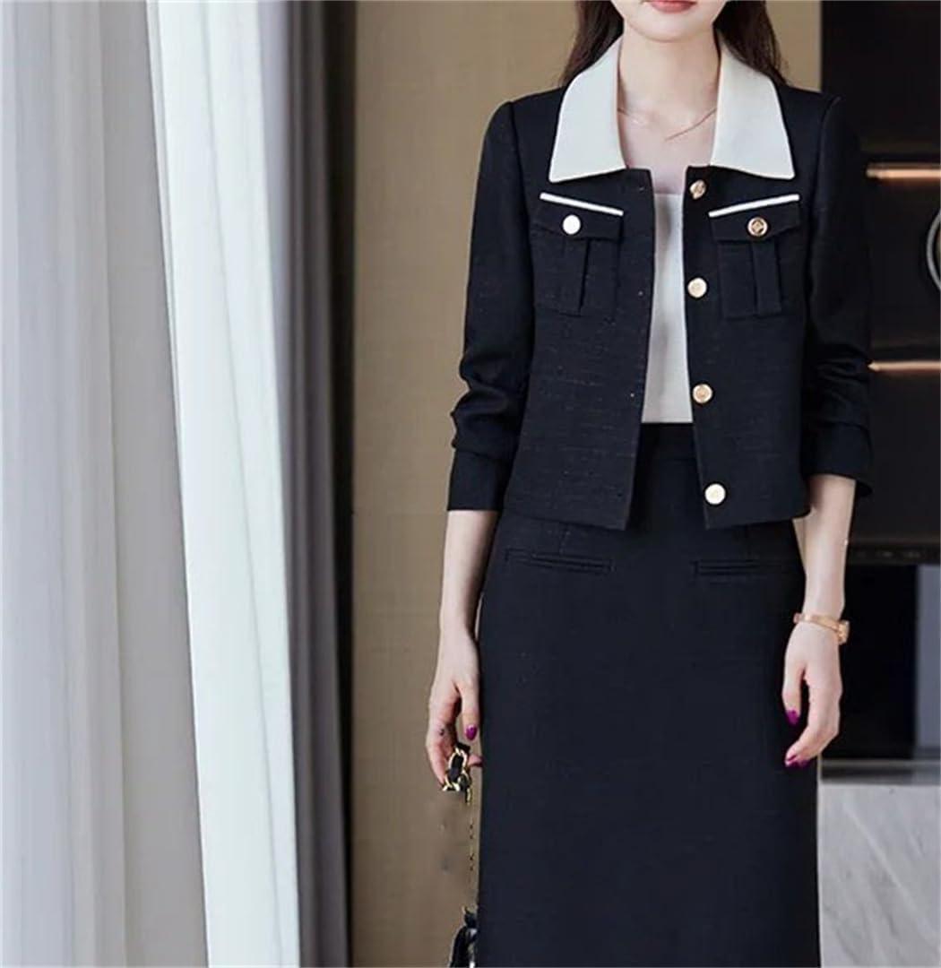 Women's Two Piece Set Lapel Collar Single-Breasted Long Sleeve Blazer Skirt Suit Casual Outfit for Winter Wear