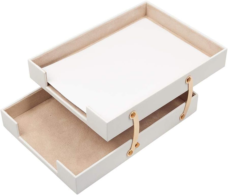 Leather Desk Set, 10 Pieces, Double Document Tray, Desk Organizer (White)