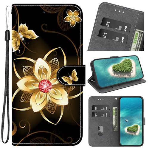Funda para Samsung Galaxy M31S Carcasa Wallet Phone Cover Case Flor Mariposa Dorada,Funda de Piel con Cierre magnético,función de Soporte y Ranuras para Tarjetas para Samsung Galaxy M31S
