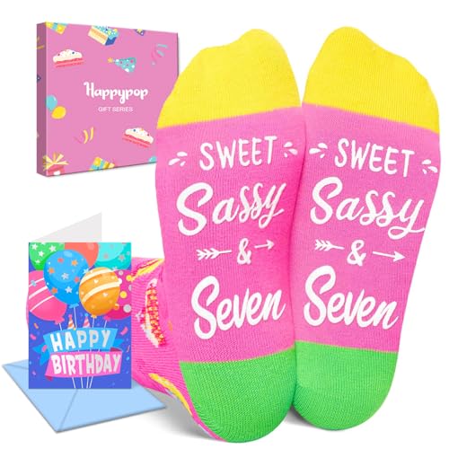 HAPPYPOP 7th Birthday Gifts for Girls - Socks for Kids Age 7, Gift Ideas for Seven Year...