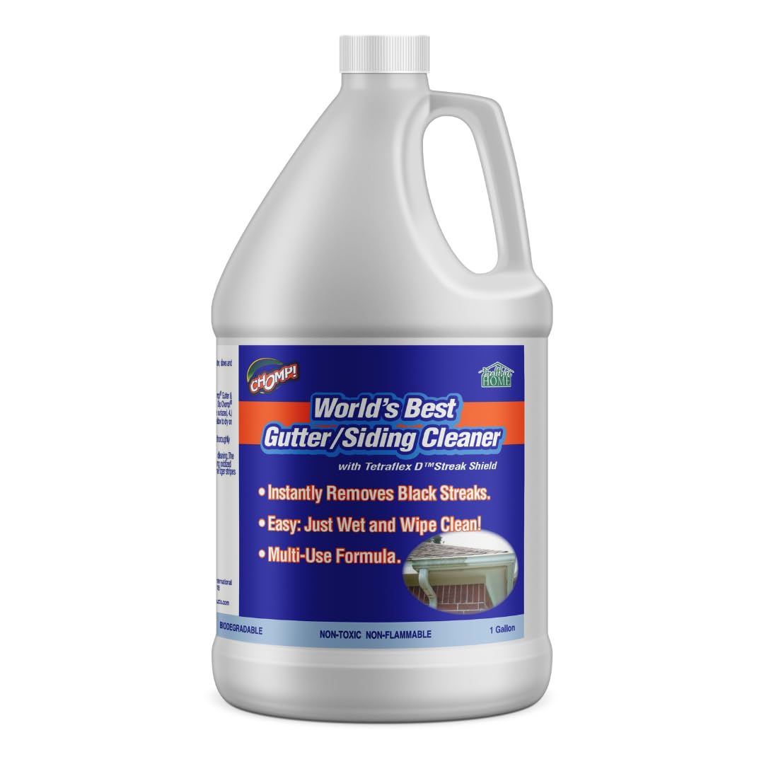 CHOMP! World’s Best Gutter Cleaner: Ultimate Gutter Cleaning Solution for All Types of Rain Gutters, Siding and Metal Trim - Instantly Clean Black Streaks, Filth, Dirt and More - 1 Gallon