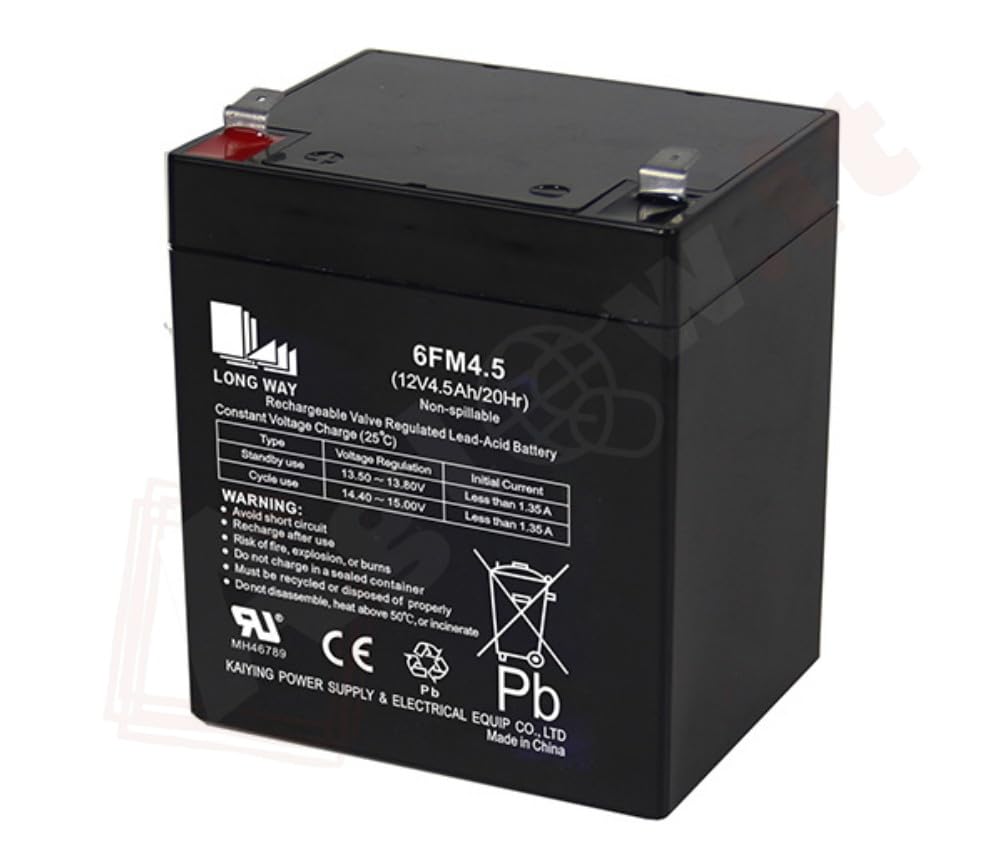 Batteria al Piombo 12v 4.5A 6FM4.5 AGM VRLA Ricaricabile con Attacchi Faston, Auto elettrica per bambini a tre ruote, Auto da drift per bambini